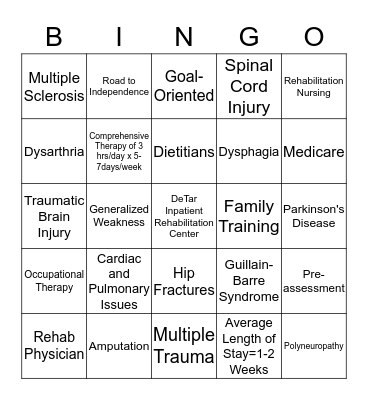 DeTar Inpatient Rehabilitation Center Bingo Card
