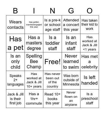Jack & Jill Bingo Card