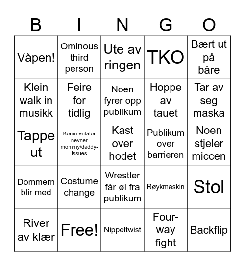 Wrestling samf Bingo Card