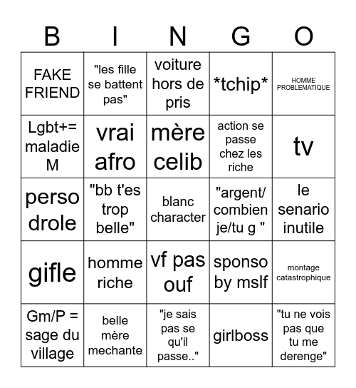 STEREOTYPES FILM AFRO Bingo Card