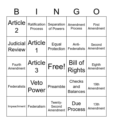 Constitution Bingo Card