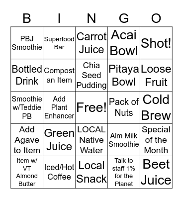 JUICE BOX BINGO Card