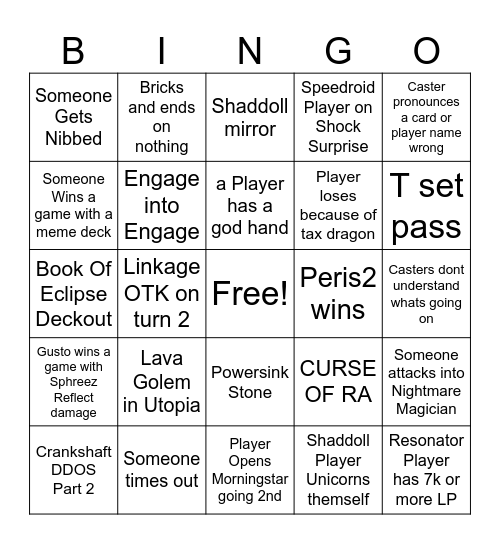 Duel Links Worlds Bingo Card