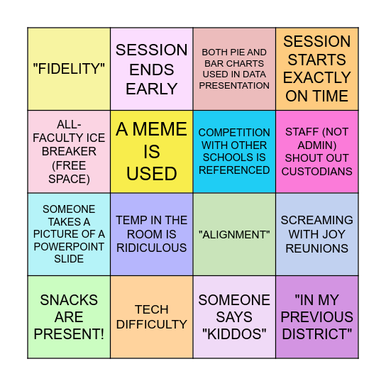 Welcome Back Bingo Card