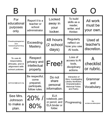 SYLLABUS BINGO! Bingo Card
