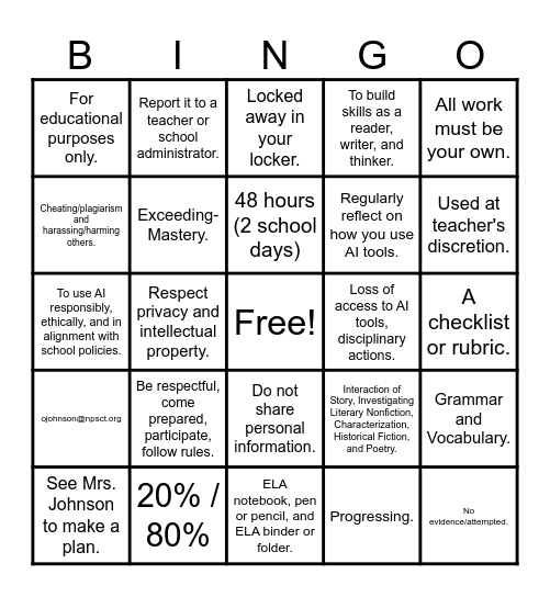 SYLLABUS BINGO! Bingo Card