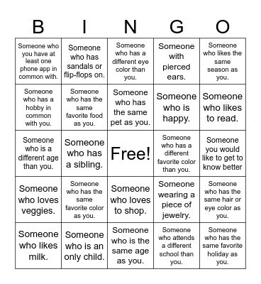 3WC Teen Girls Bingo Card