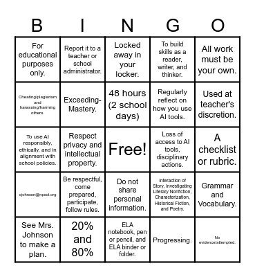 SYLLABUS BINGO! Bingo Card