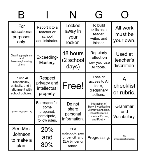 SYLLABUS BINGO! Bingo Card