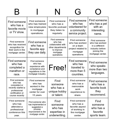 Workplace Networking Bingo Card