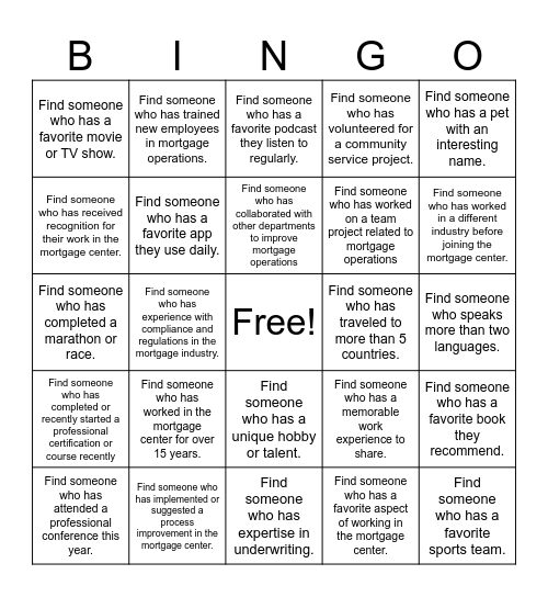 Workplace Networking Bingo Card