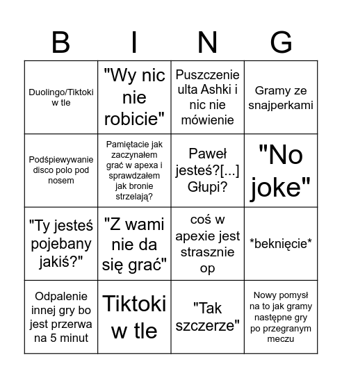 Kiełbasa Apex Bingo Card