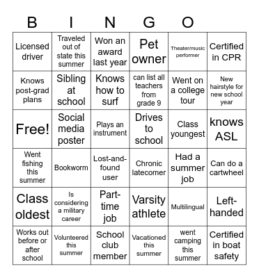 Senior Bingo Card