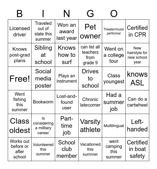 Senior Bingo Card