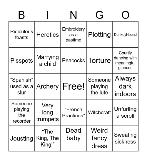 Tudor film  Bingo! Bingo Card