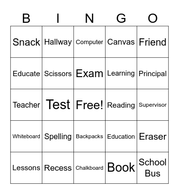 Back to School Bingo Card