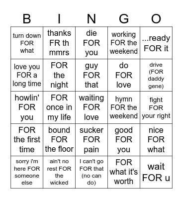 FOR Bingo Card