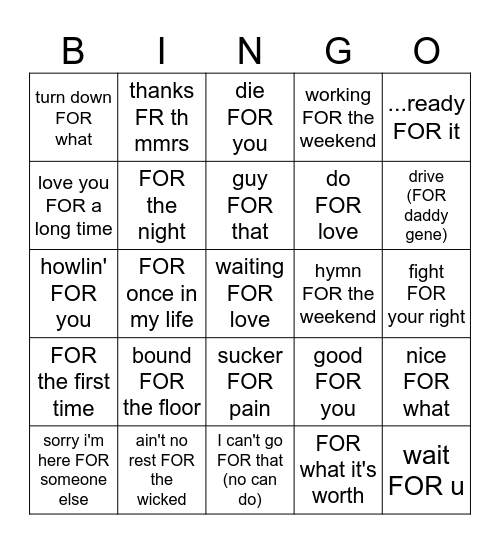 FOR Bingo Card