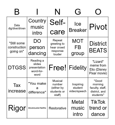 OHS Opening Week Bingo Card