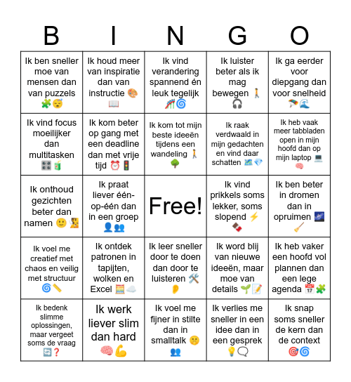 WerkVoorkeurBingo Card