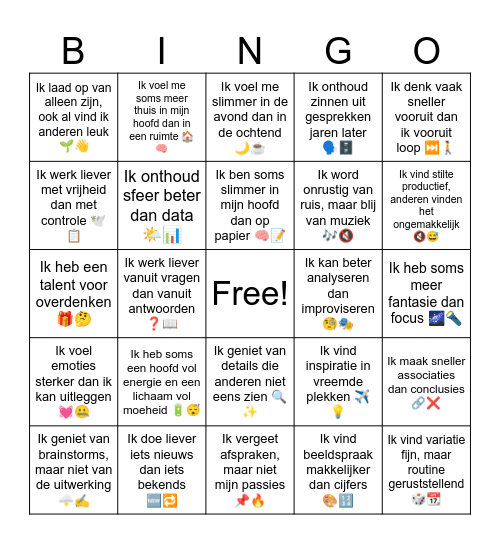 WerkVoorkeurBingo Card