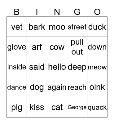Bark, George Bingo Card