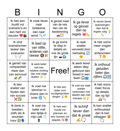 WerkVoorkeurBingo Card