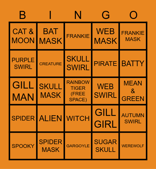 Halloween Facepaint Bingo Card