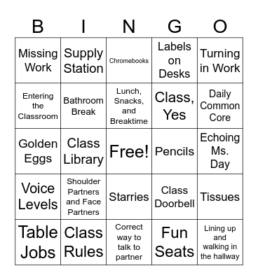 Back to School Bingo Card