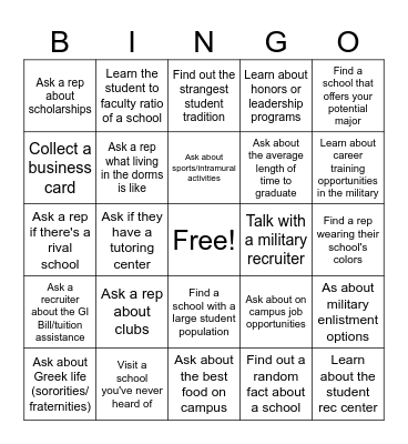 College Fair Bingo Card