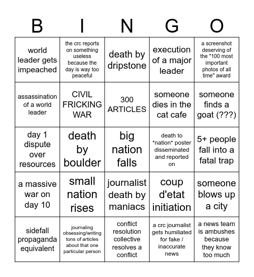 CRC NEWS BINGO Card