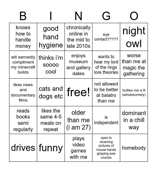 Are you molly’s my type? Bingo Card