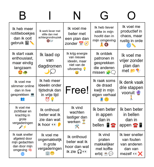 WerkVoorkeurBingo Card