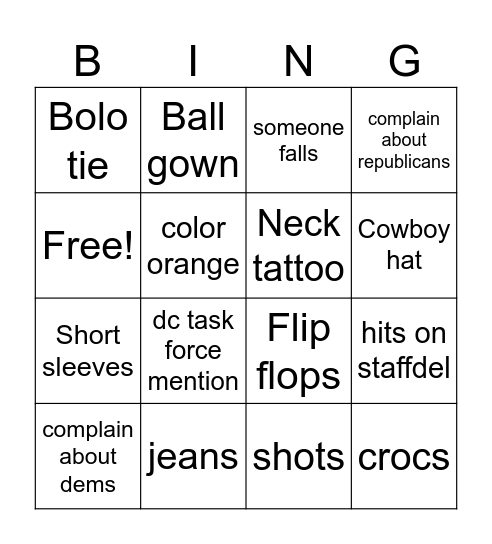 staffdel trip Bingo Card