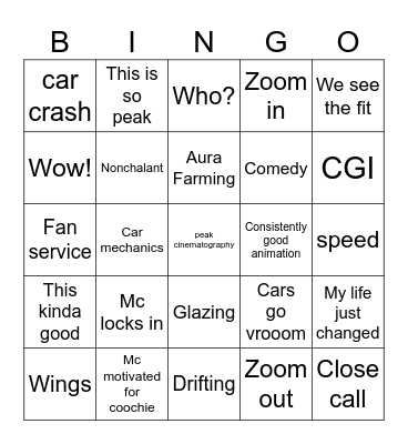 Initial D Bingo 2 Bingo Card