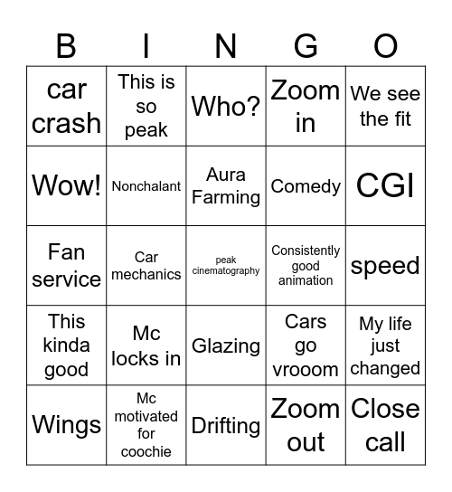 Initial D Bingo 2 Bingo Card