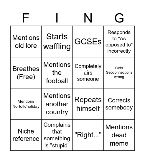 Fingo card Bingo Card