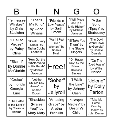 Music Bingo Card