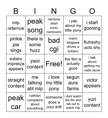 inital d Bingo Card