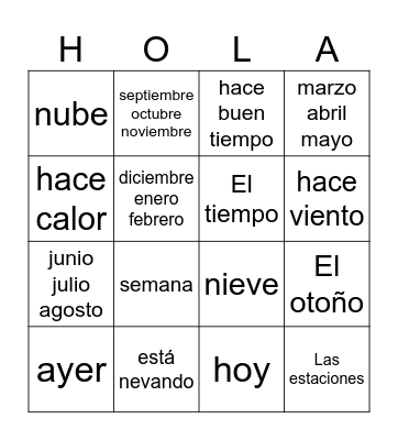 El tiempo y la estaciones Bingo Card
