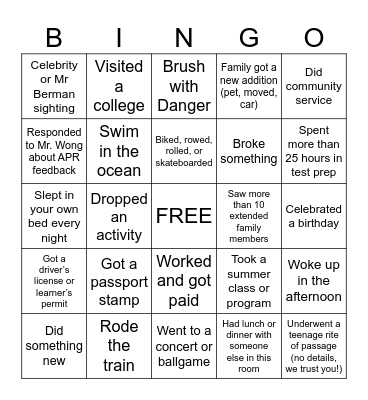 Summer Bingo! Bingo Card
