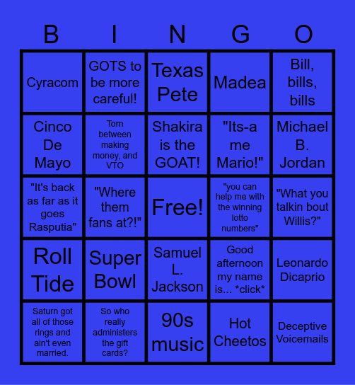Bizzle Bingo Card