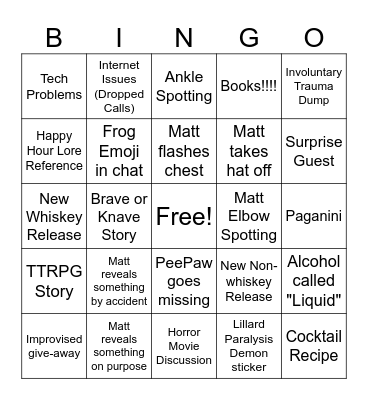 FamClub Happy Hour Bingo Card