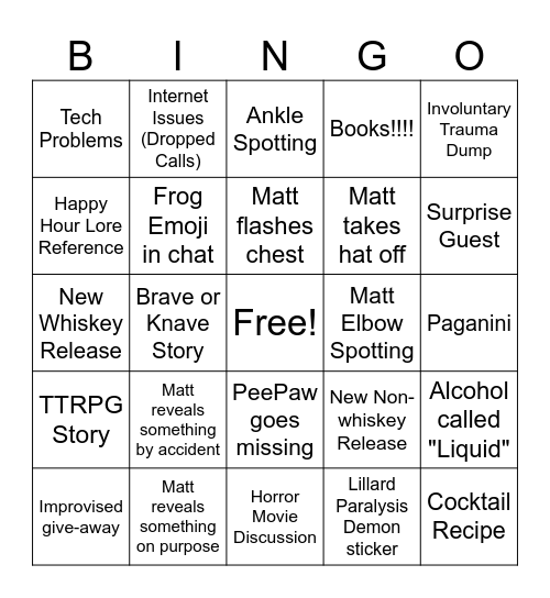 FamClub Happy Hour Bingo Card