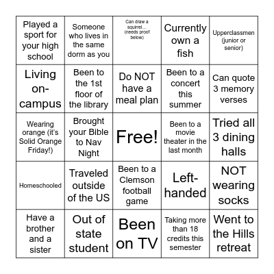 Nav Night Bingo Card