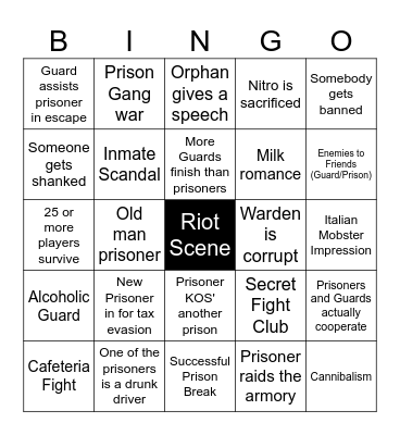 Harvest Prison Event Bingo Card