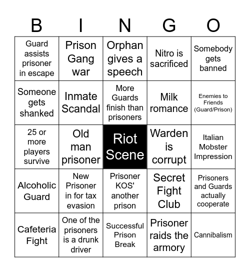 Harvest Prison Event Bingo Card