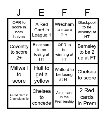 Soccer Saturday Bingo Card