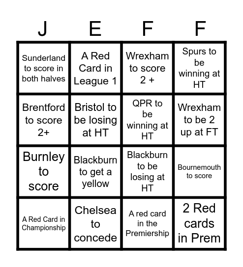 Soccer Saturday Bingo Card
