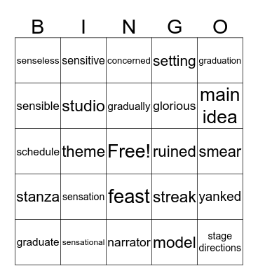 Vocabulary Bingo Card